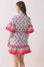 Load image into Gallery viewer, Printed Belted Mini Dress with Contrast Border
